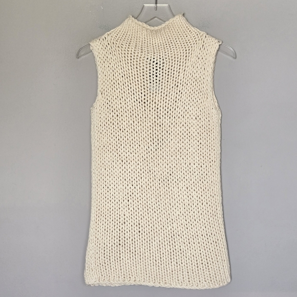 NWT The Limited Chunky Hand Knit 100% Cotton Sleeveless Cream Mock Neck Sweater - Picture 6 of 7